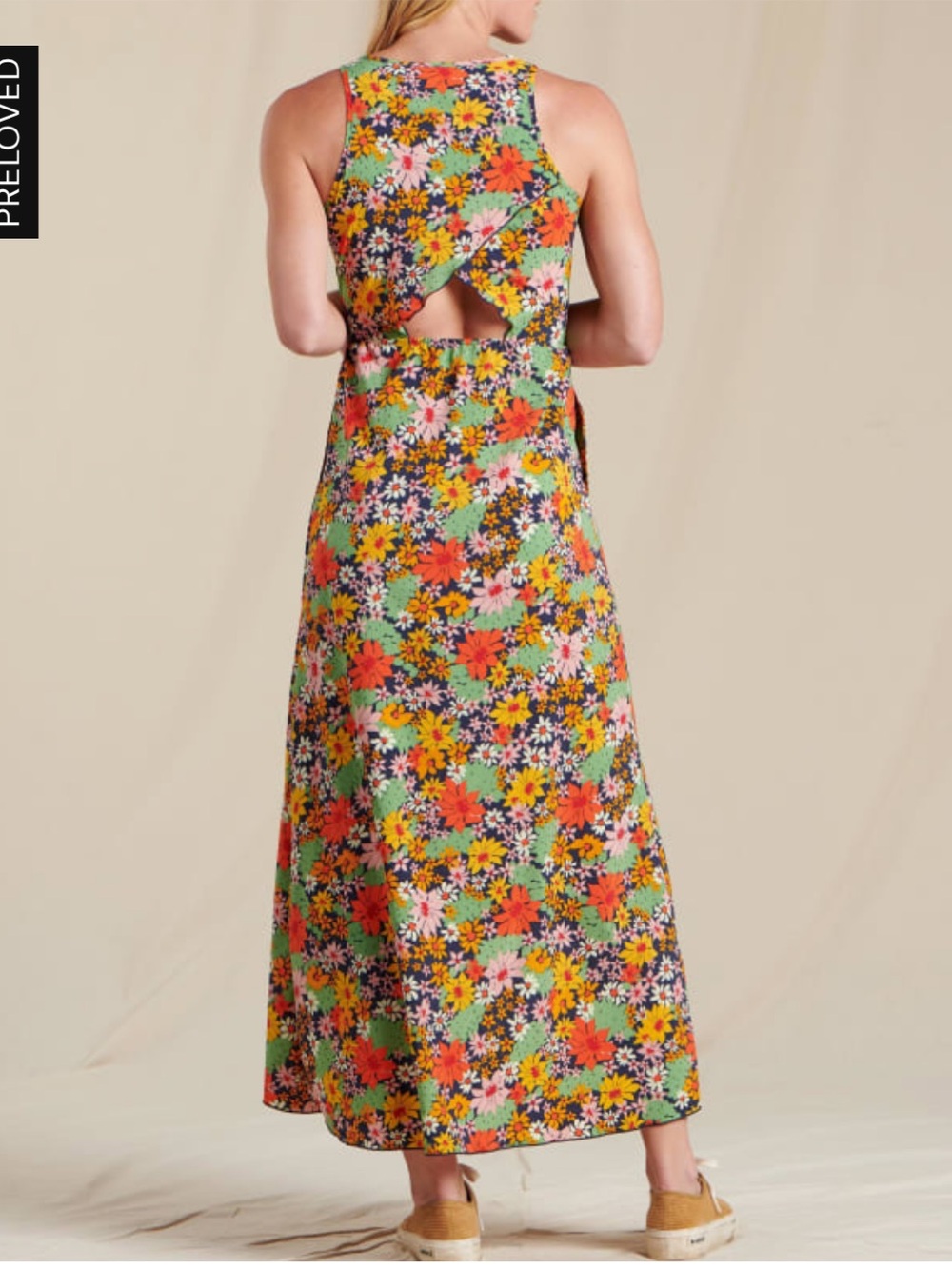 Toad&Co Floral Backless Maxi Dress in Orange, Yellow, Green Size large